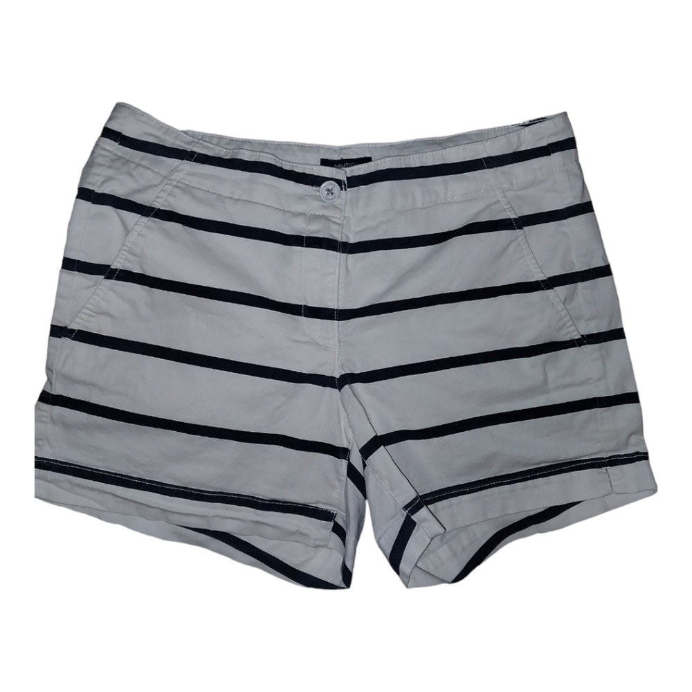 Nautical Chino Striped Shorts White & Navy Casual Summer Shorts Women's‎ Size 6